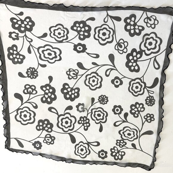 Lot of 2 Women's Scarves Silk/ Polyester White/Black Flower 27"  Polka Dot 19" - Picture 2 of 9